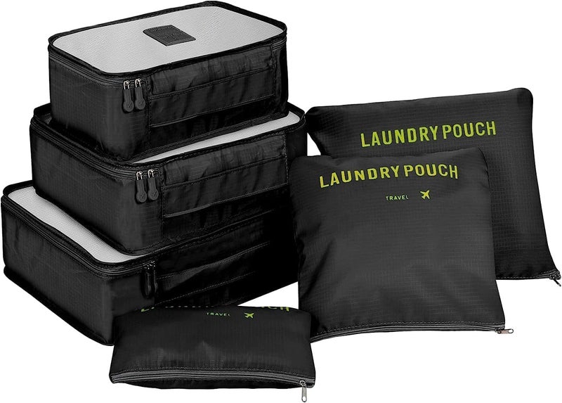 TOCINGO 7 pc / 6 pc Travel Oraganizer Packing cubes kit, Sapace Saver Multi use Bag for Men and Women, Clothes packing cubes for travel, Cupboard Oraganizer cubes (6 POUCH-BLACK) - Image 1