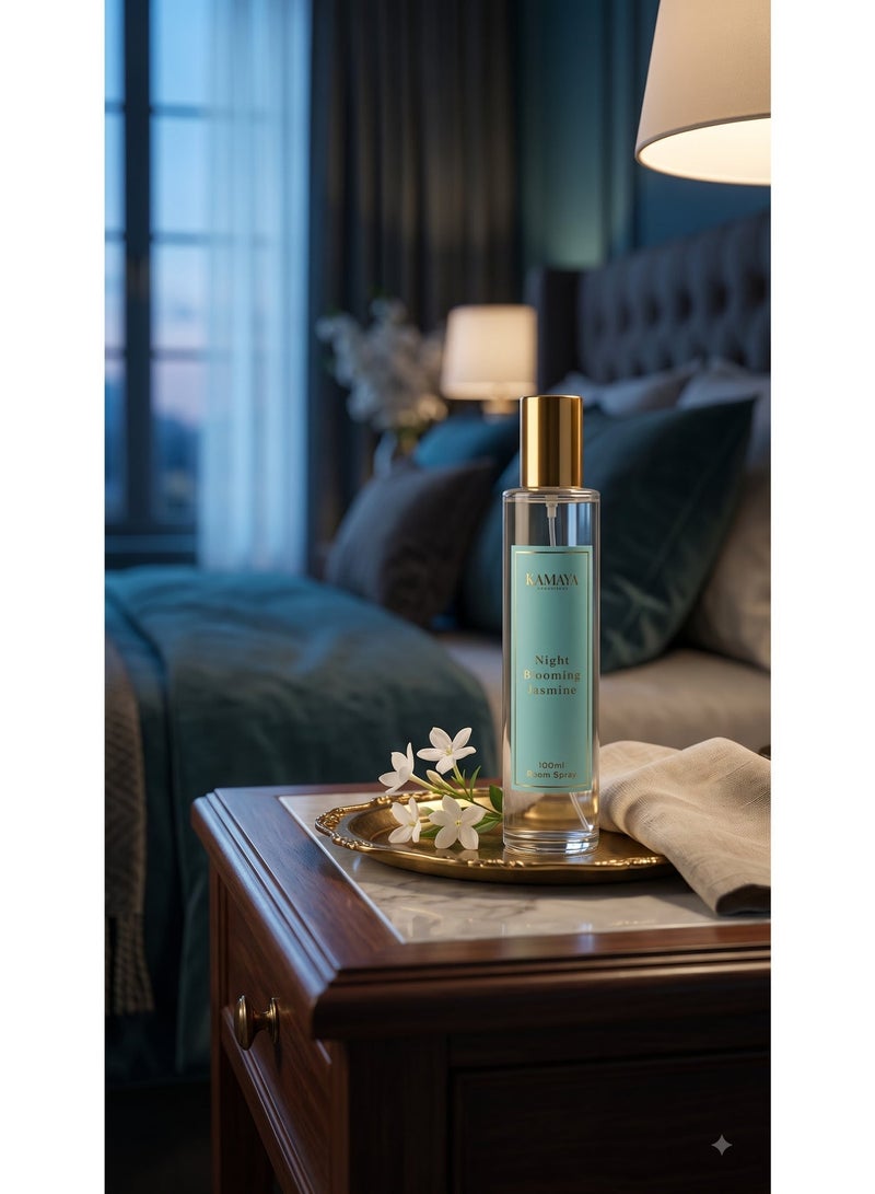 KAMAYA KAMYA IRIS Collection Night Blooming Jasmine Room Spray 100ml | Long lasting jasmine fragrance in clear bottle with gold lid - Image 2