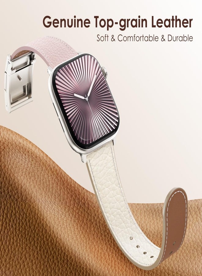 CHANCHY Leather Magnetic Watch Band Compatible with Apple Watch Bands 40mm 38mm 41mm 42mm 44mm 45mm 46mm, Top Grain Leather Dressy Band for Women Men iWatch Ultra SE Series 10/9/8/7/6/5/4/3/2/1 - Image 4