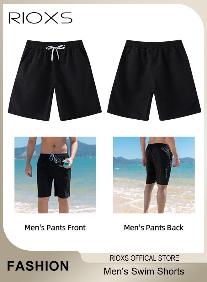 RIOXS Men's Quick Dry Swim Trunks with Pockets Elastic Drawstring Breathable Stretch Beach Shorts Soft Lining Casual Swimming Shorts for Surfing Beach Volleyball Water Park and Everyday Wear Black - Image 5