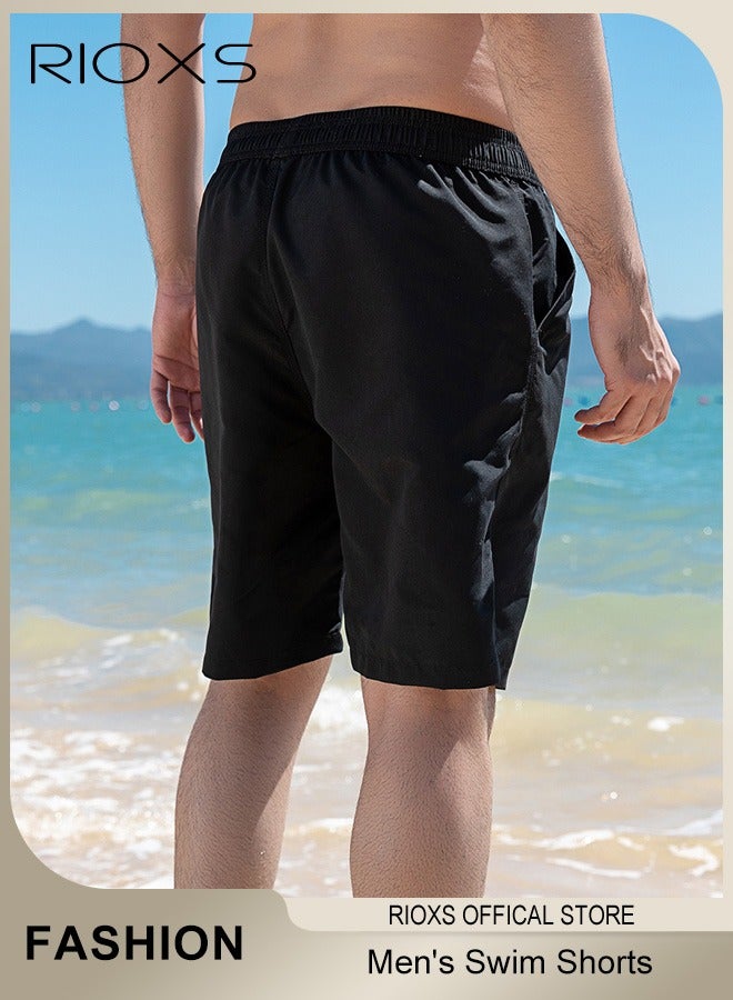 RIOXS Men's Quick Dry Swim Trunks with Pockets Elastic Drawstring Breathable Stretch Beach Shorts Soft Lining Casual Swimming Shorts for Surfing Beach Volleyball Water Park and Everyday Wear Black - Image 3