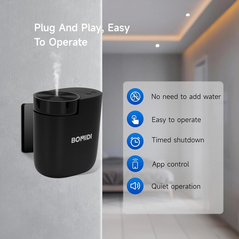 BOMIDI Smart Waterless Aroma Diffuser - Bluetooth Essential Oil Diffuser for Home & Office, Mist-Free Safe for Kids/Pets, 90m³ Coverage, 3 Intensity Modes - Black - Image 3
