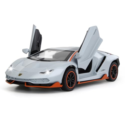SASBSC Lamb SVJ Toy Cars for Boys Age 312 136 Small Diecast Metal Model Car Toys with Light and Sound Pull Back Sport Car for 3 Years Old Kids Birthday Gray - Image 1