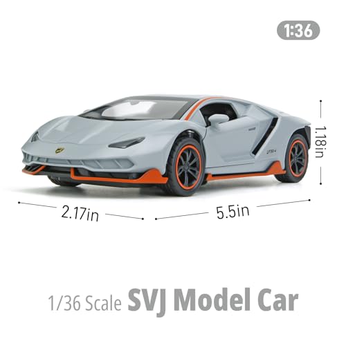SASBSC Lamb SVJ Toy Cars for Boys Age 312 136 Small Diecast Metal Model Car Toys with Light and Sound Pull Back Sport Car for 3 Years Old Kids Birthday Gray - Image 5