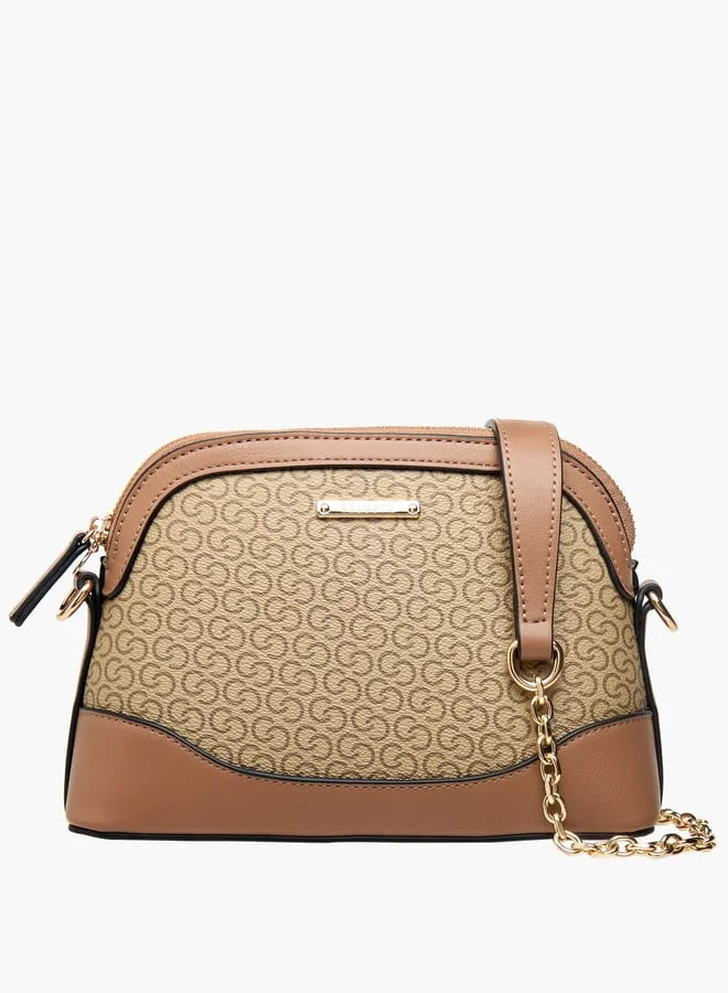 سيليست Women Monogram Print Crossbody Bag with Detachable Strap and Zip Closure