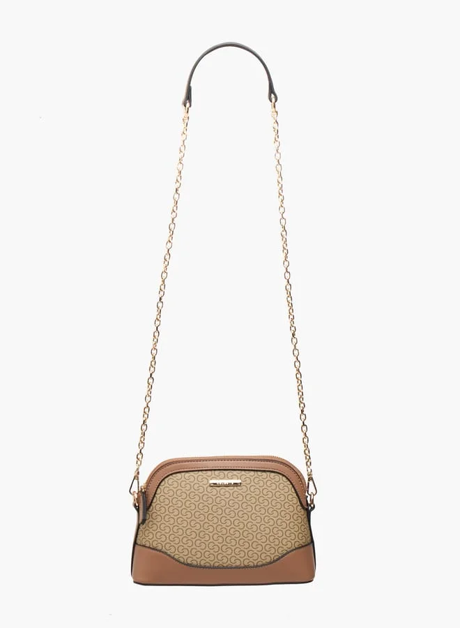 سيليست Women Monogram Print Crossbody Bag with Detachable Strap and Zip Closure