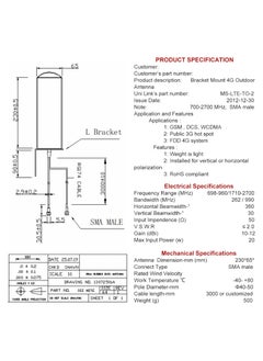 عربست هوائي خارجي 4G LTE بقوة 10-12 ديسيبل، موصل ذكر SMA مزدوج بتردد 698-2700 ميجاهرتز مع كابل RG174 بطول 5 أمتار، هوائي واي فاي 4G عالي الكسب، هوائي خارجي متعدد الاتجاهات 3G 4G LTE، نقطة اتصال لاسلكية  - Image 5