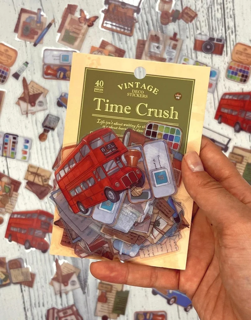 Kağıt Gemi Dükkan Vintage Time Crush Series Travel Themed 40 Transparent Pet Stickers / Waterproof / Bullet Journal