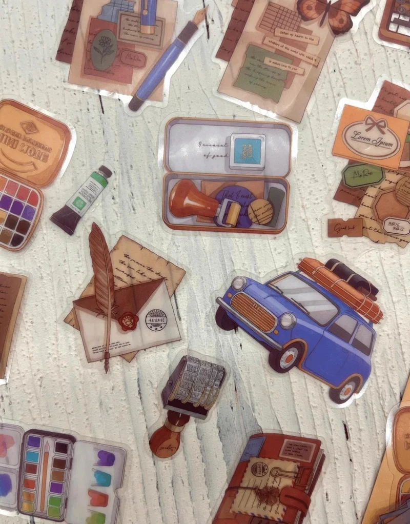 Kağıt Gemi Dükkan Vintage Time Crush Series Travel Themed 40 Transparent Pet Stickers / Waterproof / Bullet Journal