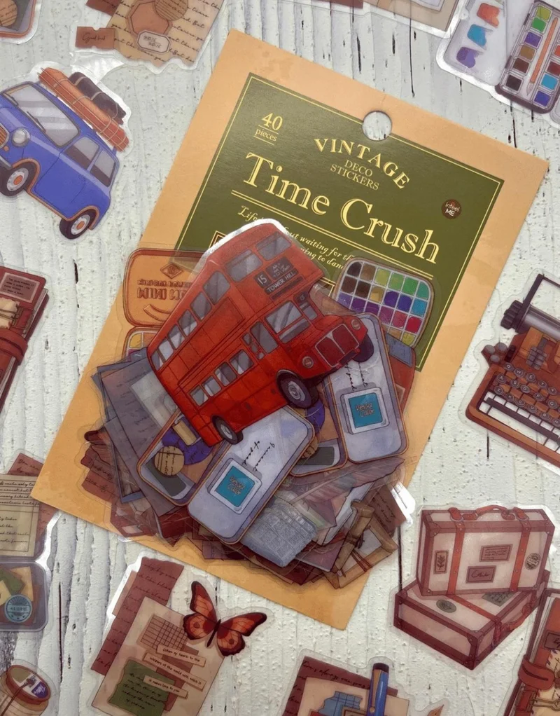 Kağıt Gemi Dükkan Vintage Time Crush Series Travel Themed 40 Transparent Pet Stickers / Waterproof / Bullet Journal