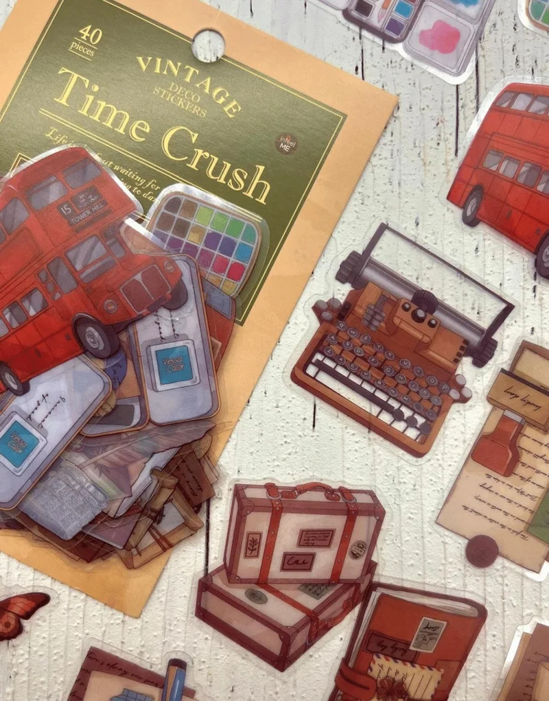 Kağıt Gemi Dükkan Vintage Time Crush Series Travel Themed 40 Transparent Pet Stickers / Waterproof / Bullet Journal