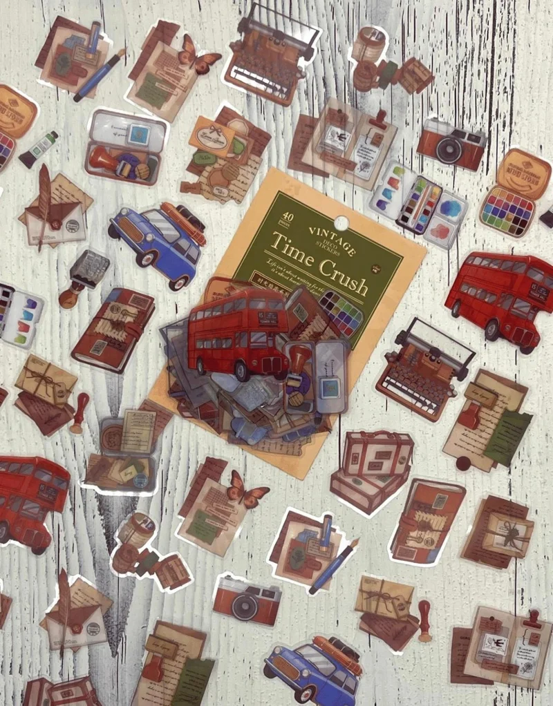 Kağıt Gemi Dükkan Vintage Time Crush Series Travel Themed 40 Transparent Pet Stickers / Waterproof / Bullet Journal