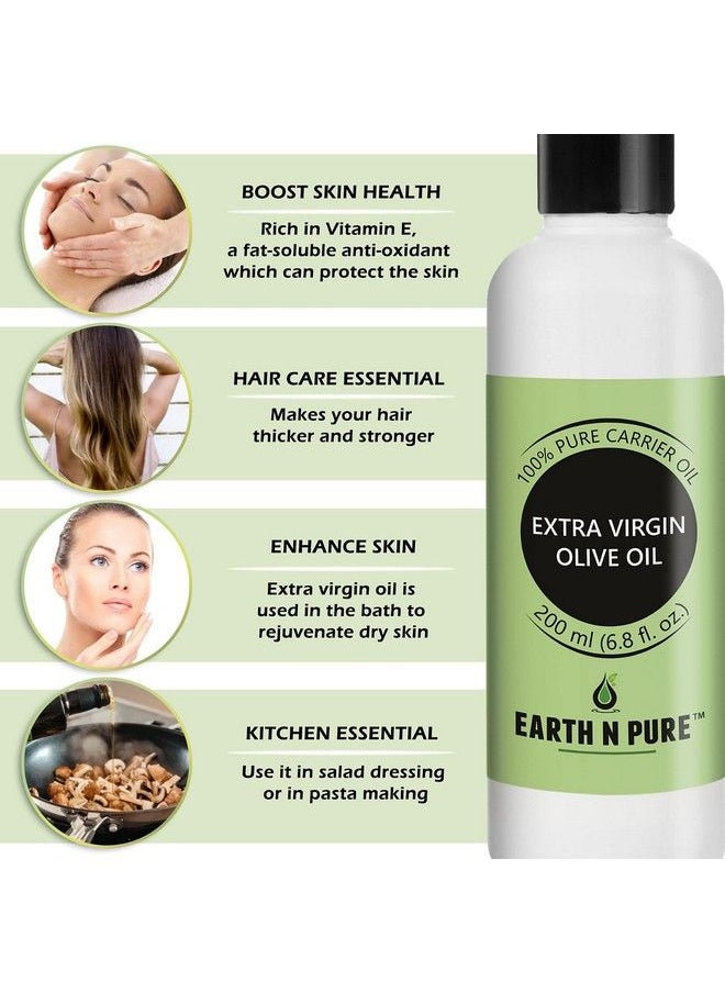 Earth N Pure - Extra Virgin Olive Oil (Jaitun Oil)|(200 Ml)| 100% Pure Natural Unrefined Coldpressed|Therapeutic Grade Carrier Oil Perfect For Dressing Garnishing Cooking Baking Hair Skin Moisturizing - Image 1
