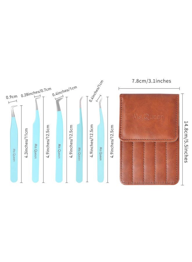Ms.Queen Lash Tweezers for Eyelash Extensions,Professional 5Pcs Fiber Tip Curved Isolation 45 90 Degree Boot Volume Lash Tweezers for Extensions, Blue - Image 5