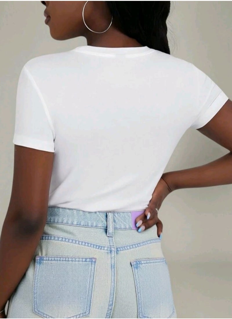 Shein Cherry Slogan Print Graphic Women's Round Neck Short Sleeve T-Shirt  - Image 3