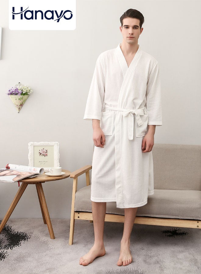 Hanayo Bath Robe Spring and Summer Nightgown Bathrobe For Women & Men V Neck Long Sleeve Sleepwear Waffle Robe Spa Robe Unisex Couple Bathrobe Perfect for Everyday Use(White,XL) - Image 1