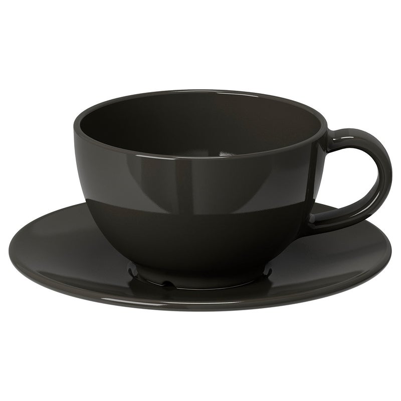 VARDAGEN Teacup with Saucer, Dark Grey Stoneware, 26 cl - Image 1