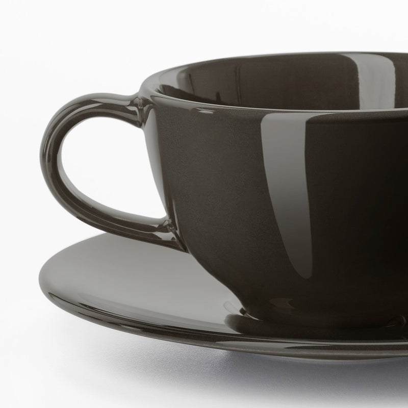 VARDAGEN Teacup with Saucer, Dark Grey Stoneware, 26 cl - Image 3