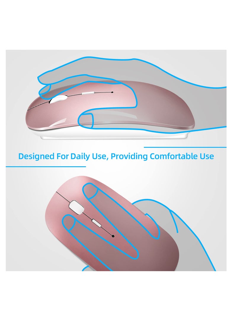 Silent Dual Mode Wireless Mouse for Laptop & MacBook Pro/Air/iPad/Chromebook, Bluetooth & USB C Adapter (Rosegold) - Image 2