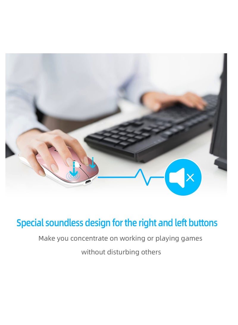 Silent Dual Mode Wireless Mouse for Laptop & MacBook Pro/Air/iPad/Chromebook, Bluetooth & USB C Adapter (Rosegold) - Image 5