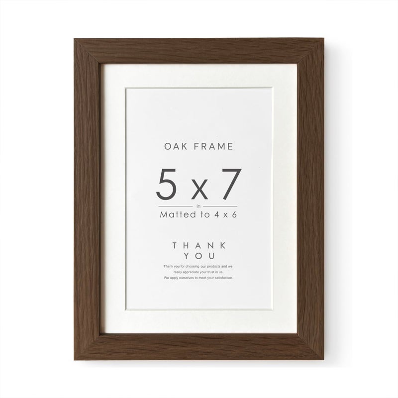 wallwisy 5x7 Picture Frame, Solid Oak Wood 5 x 7 Photo Frame with Mat to 4x6, 7x5 Picture Frames for Wall and Tabletop Display, (Walnut Set of 1) - Image 1