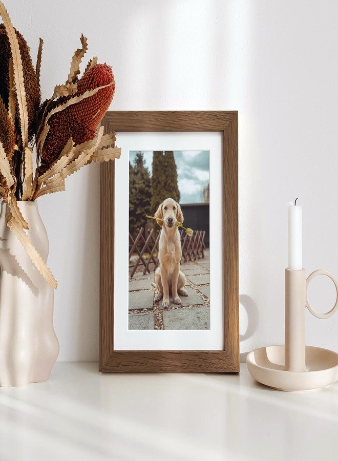 wallwisy 5x7 Picture Frame, Solid Oak Wood 5 x 7 Photo Frame with Mat to 4x6, 7x5 Picture Frames for Wall and Tabletop Display, (Walnut Set of 1) - Image 2