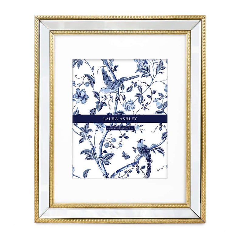 LAURA ASHLEY Laura Ashley Picture Frame 11x14 inches Gold Beaded Mirrored Design Wall Mount 