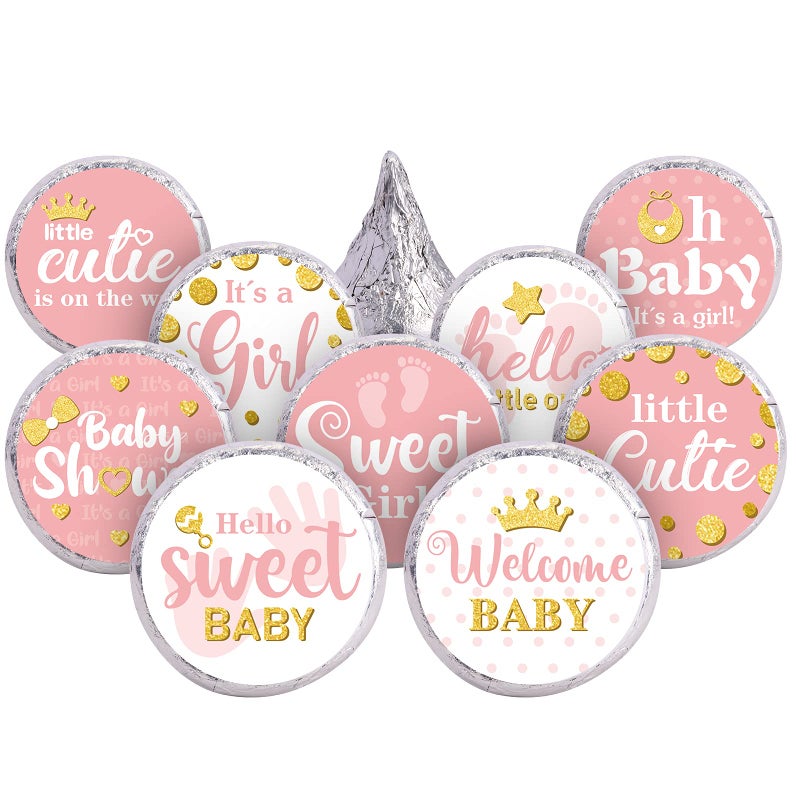 Clabby 504 Pieces Boy Girl Baby Shower Favors Stickers Mini Kisses Candy Stickers Chocolate Drop Labels Wrappers Little Cutie Baby Shower Decoration for Sprinkle Birthday PartyPink Girl Style - Image 2