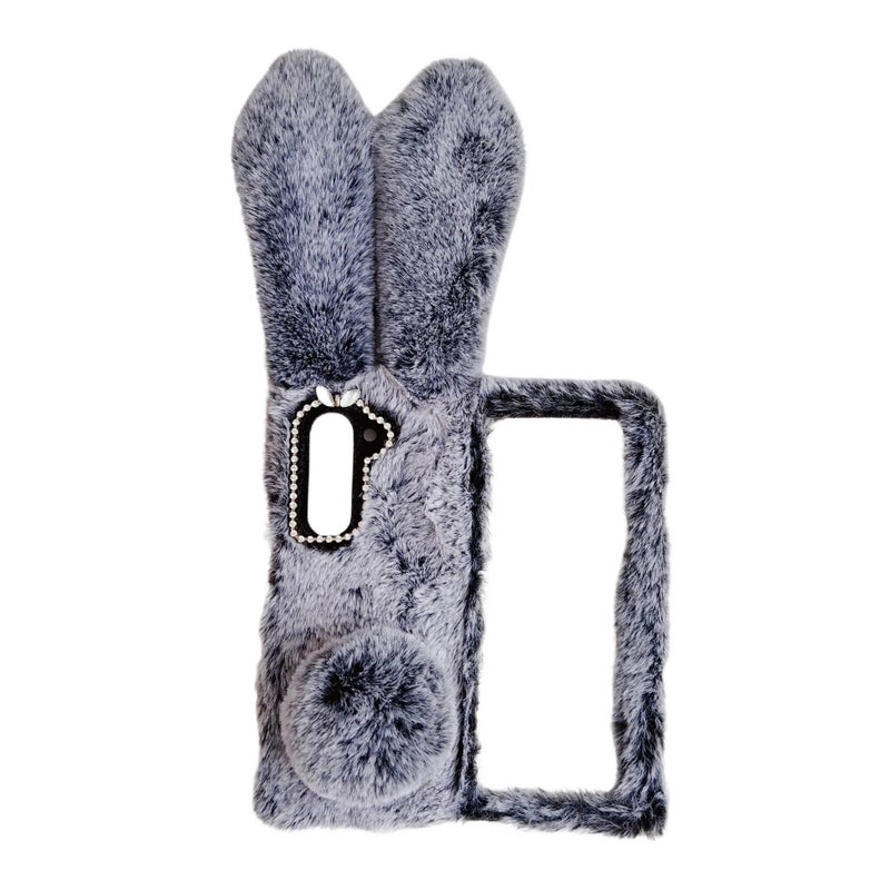غطاء واقي | رمادي | Fabric | نمط الأرنب الفروي | غلاف صلب | لـ Samsung Galaxy Z Fold 5 - Image 1