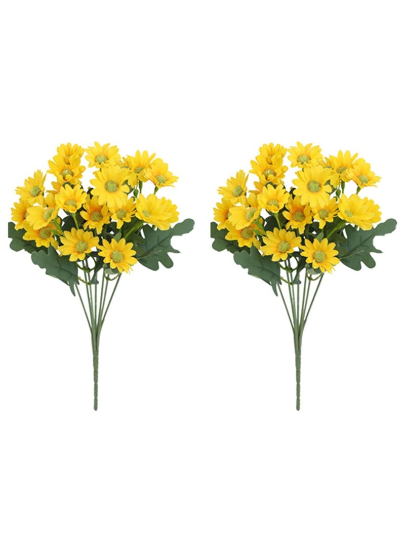 NANAO Yellow Fake Plant Artificial Bouquet of 21 Mini Chrysanthemums Flower,2-Pack Wedding Bouquet Wedding Photo Shoot Floral Photography Props,Plastic Flowers that Require no Care,30cm(11.8") - Image 1