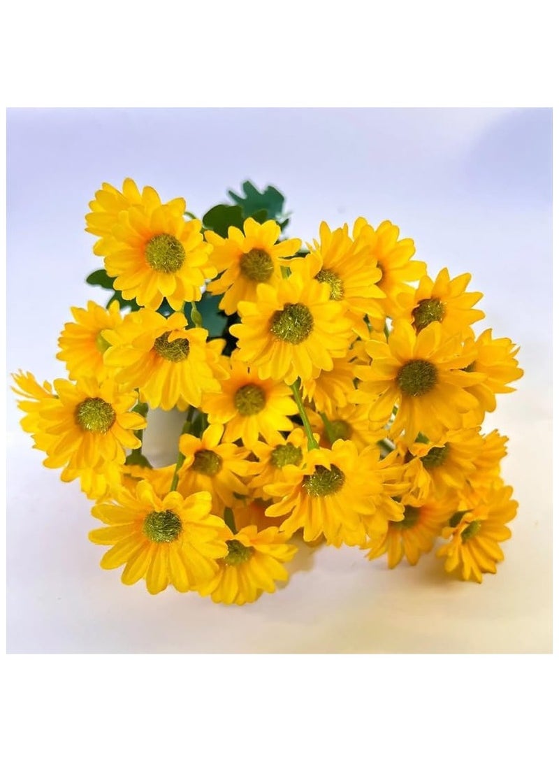 NANAO Yellow Fake Plant Artificial Bouquet of 21 Mini Chrysanthemums Flower,2-Pack Wedding Bouquet Wedding Photo Shoot Floral Photography Props,Plastic Flowers that Require no Care,30cm(11.8") - Image 4