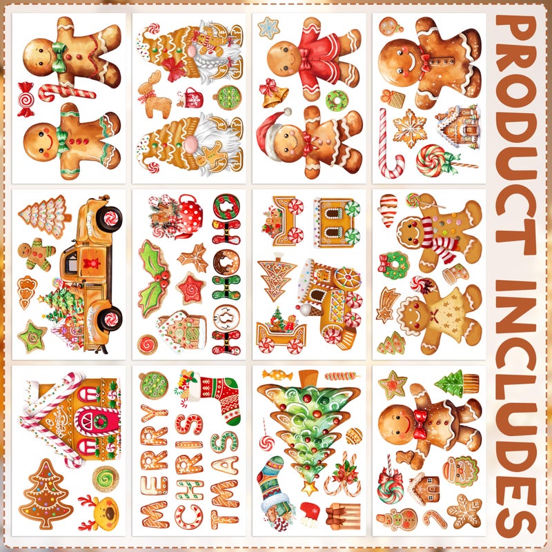 BORAMDO Christmas Window Clings 12 Sheets  Merry Christmas Gingerbread Candy Window Decals Stickers  Removable Christmas Window Decorations for Glass Windows Xmas Holiday Home Office Decor (Xmas Gingerbread) - Image 3