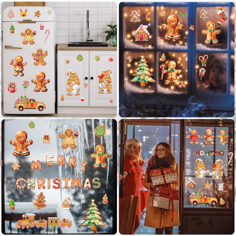 BORAMDO Christmas Window Clings 12 Sheets  Merry Christmas Gingerbread Candy Window Decals Stickers  Removable Christmas Window Decorations for Glass Windows Xmas Holiday Home Office Decor (Xmas Gingerbread) - Image 5
