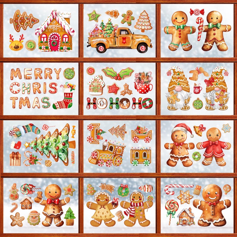 BORAMDO Christmas Window Clings 12 Sheets  Merry Christmas Gingerbread Candy Window Decals Stickers  Removable Christmas Window Decorations for Glass Windows Xmas Holiday Home Office Decor (Xmas Gingerbread) - Image 1
