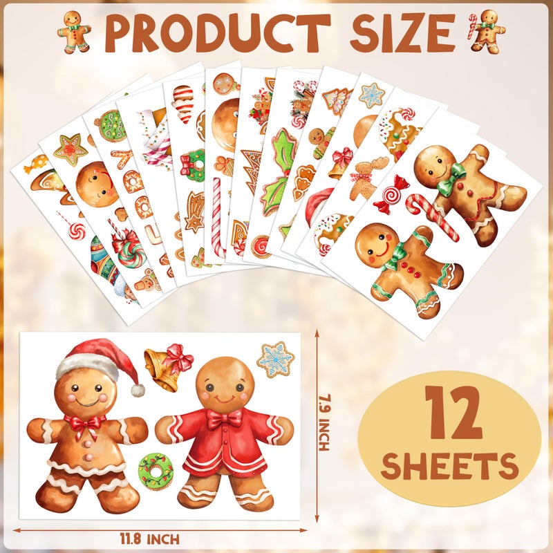 BORAMDO Christmas Window Clings 12 Sheets  Merry Christmas Gingerbread Candy Window Decals Stickers  Removable Christmas Window Decorations for Glass Windows Xmas Holiday Home Office Decor (Xmas Gingerbread) - Image 2