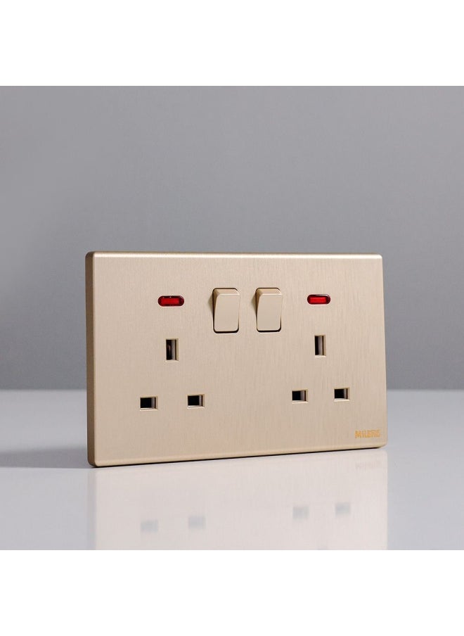 DANUBE HOME - Milano 13A Dual Socket With Neon For Modern Home Electrical Switches Sockets Outlets For Home Appliances Computers Aura Gld - Image 1