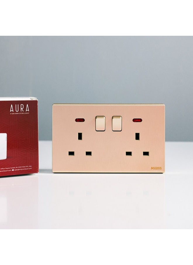DANUBE HOME - Milano 13A Dual Socket With Neon For Modern Home Electrical Switches Sockets Outlets For Home Appliances Computers Aura Gld - Image 1