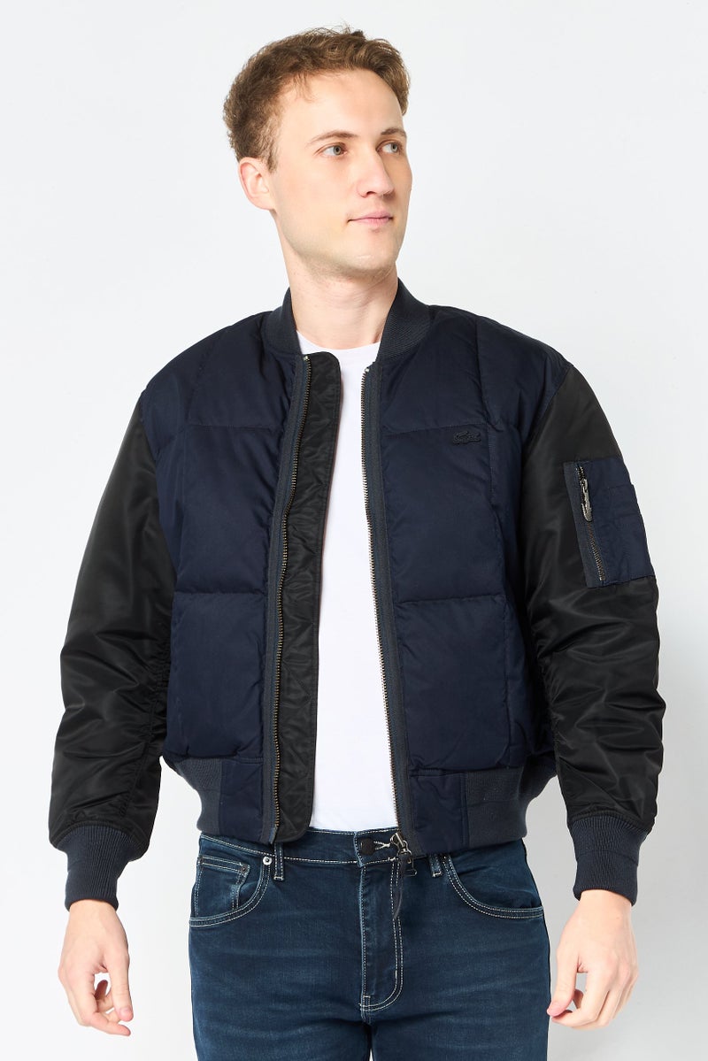 LACOSTE Men Embroidered Logo Bomber Jacket, Navy - Image 1