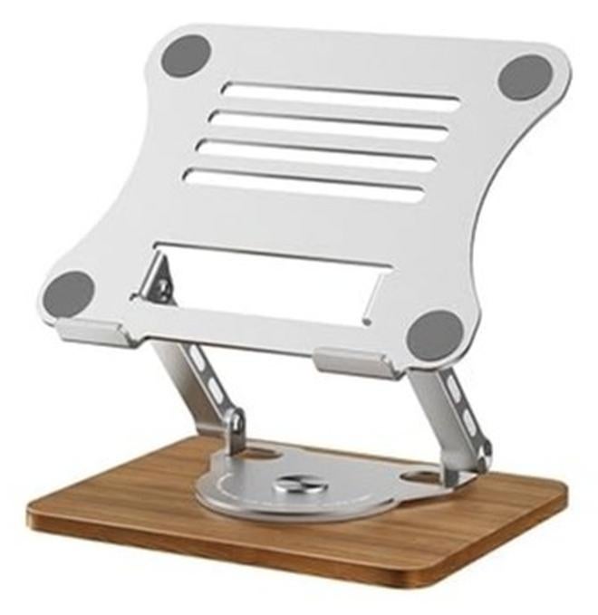 حامل كمبيوتر محمول بقاعدة ميكانيكية - ارتفاع قابل للتعديل، حامل كمبيوتر محمول يدور 360 درجة مصنوع من الخيزران والألومنيوم، محمول، تصميم مريح، متوافق مع أجهزة الكمبيوتر المحمولة، قطعة واحدة - Image 1