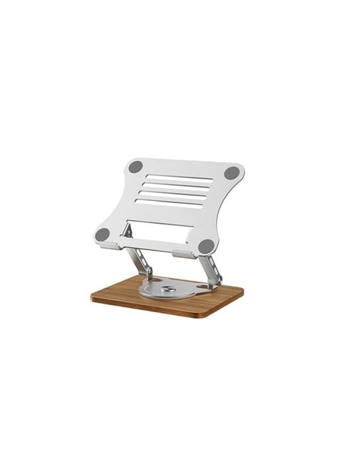 Laptop Stand with Mechanical Base - Adjustable Height, 360° Rotating Bamboo & Aluminum Notebook Stand, Portable, Ergonomic Design, Compatible with Laptops, 1-Piece