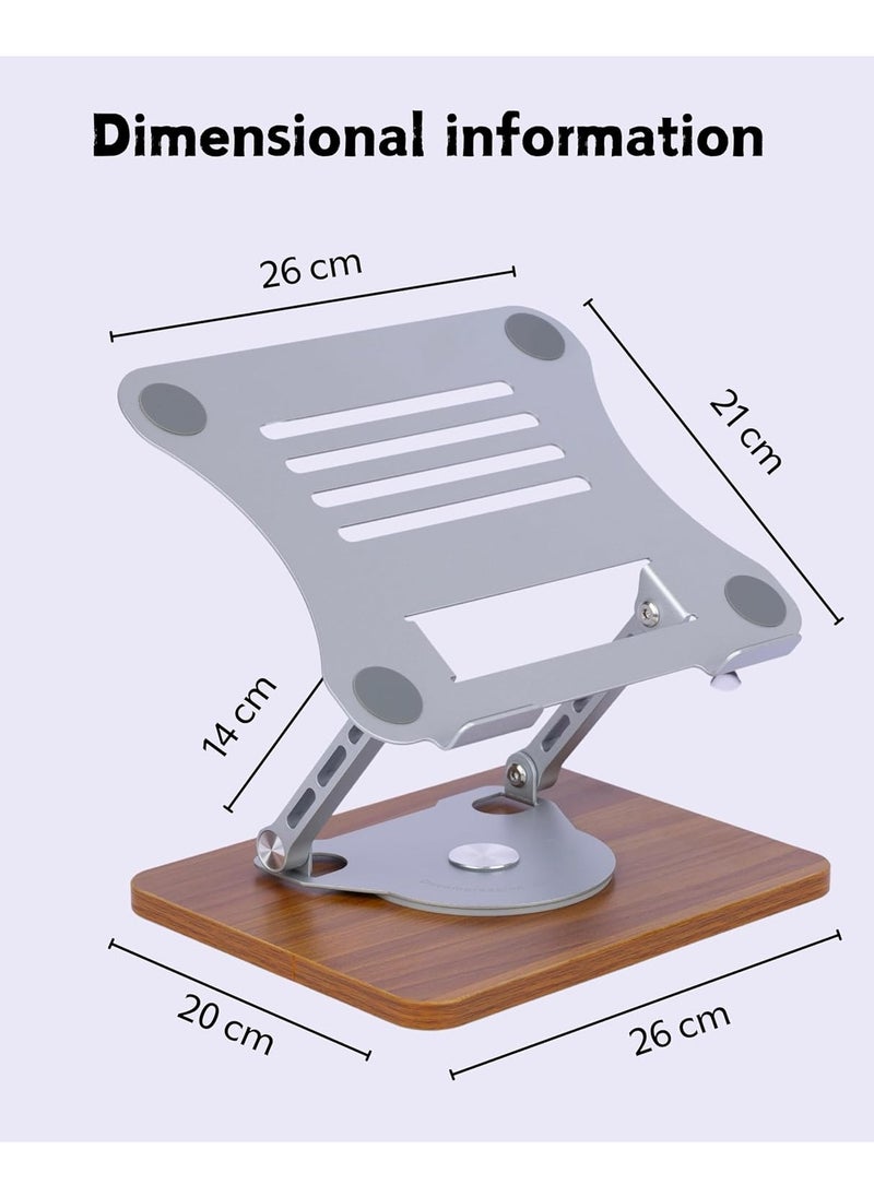 Laptop Stand with Mechanical Base - Adjustable Height, 360° Rotating Bamboo & Aluminum Notebook Stand, Portable, Ergonomic Design, Compatible with Laptops, 1-Piece