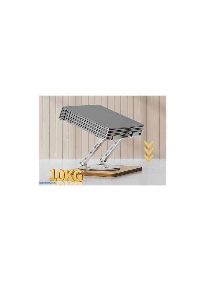Laptop Stand with Mechanical Base - Adjustable Height, 360° Rotating Bamboo & Aluminum Notebook Stand, Portable, Ergonomic Design, Compatible with Laptops, 1-Piece