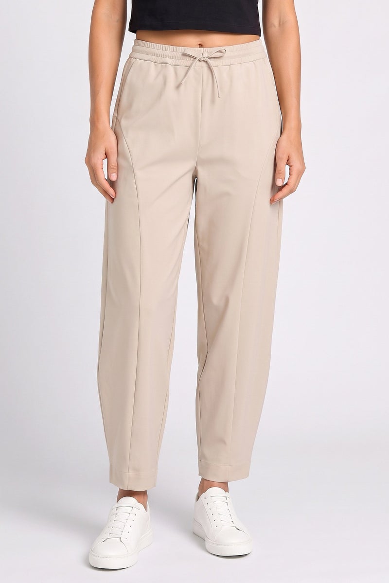 Threadbare Women Regular Fit Solid Barrel Leg Pants, Beige - Image 1