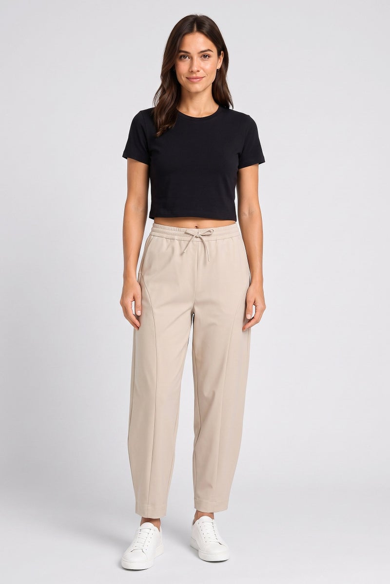 Threadbare Women Regular Fit Solid Barrel Leg Pants, Beige - Image 2