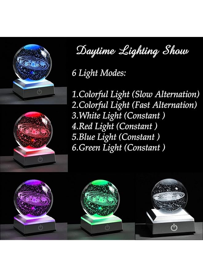 erorex 3D Solar System Crystal Ball With Led Colorful Lighting Touch Base Solar System Model Decor Science Astronomy Gifts God Bless The World Easter Religious Space Gifts Decor - Image 4