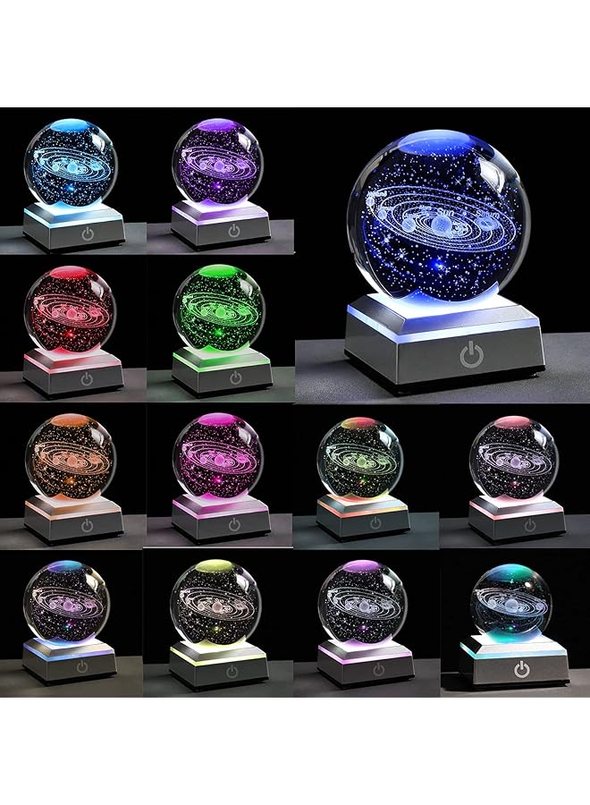 erorex 3D Solar System Crystal Ball With Led Colorful Lighting Touch Base Solar System Model Decor Science Astronomy Gifts God Bless The World Easter Religious Space Gifts Decor - Image 3