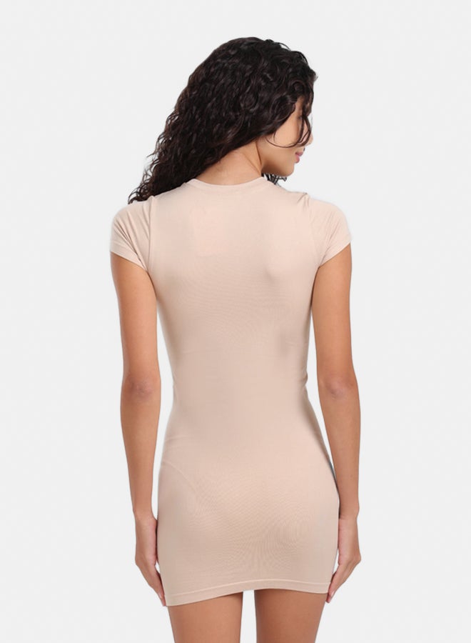 Carina Women's Slim-Fit Short-Sleeve Mini Dress - Beige - Image 3