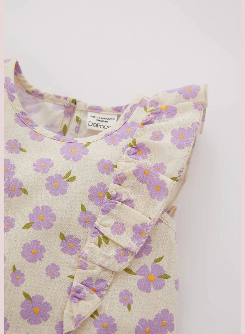 DeFacto Regular Fit Sleeveless Frill Detail Floral Print Blouse & Short Set