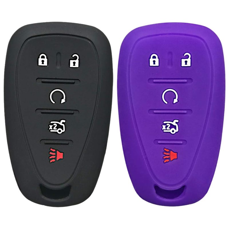 Autobase Silicone Key Fob Cover for Chevy Malibu Camaro Trax Traverse Trailblazer Sonic Cruze Blazer Volt Equinox Spark | Car Accessory for Chevrolet | Key Protection Case 2 Pcs (Black & Purple) - Image 1