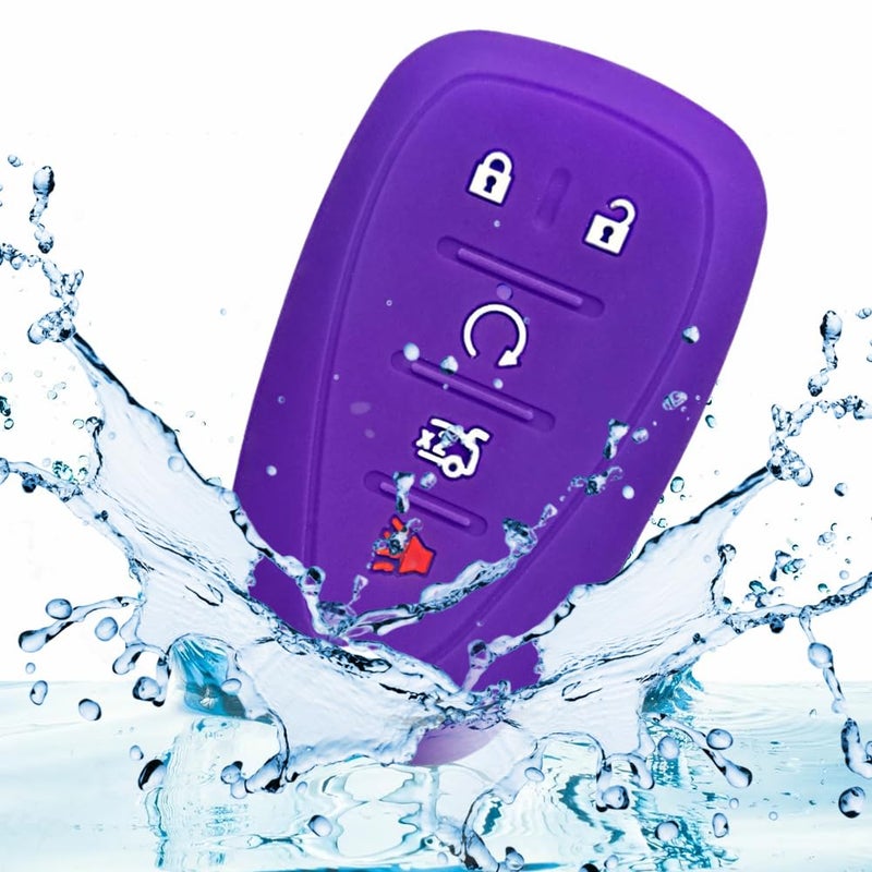 Autobase Silicone Key Fob Cover for Chevy Malibu Camaro Trax Traverse Trailblazer Sonic Cruze Blazer Volt Equinox Spark | Car Accessory for Chevrolet | Key Protection Case 2 Pcs (Black & Purple) - Image 5